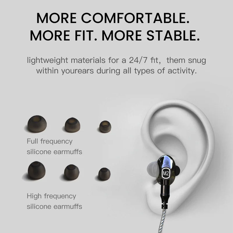 Двухдинамические Hi Fi наушники M2 2 в 1 беспроводные Bluetooth + проводные с микрофоном