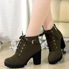 Женские ботинки на шнуровке, однотонные ботинки из искусственной кожи на высоком каблуке, Размеры 35-41, Осень-зима