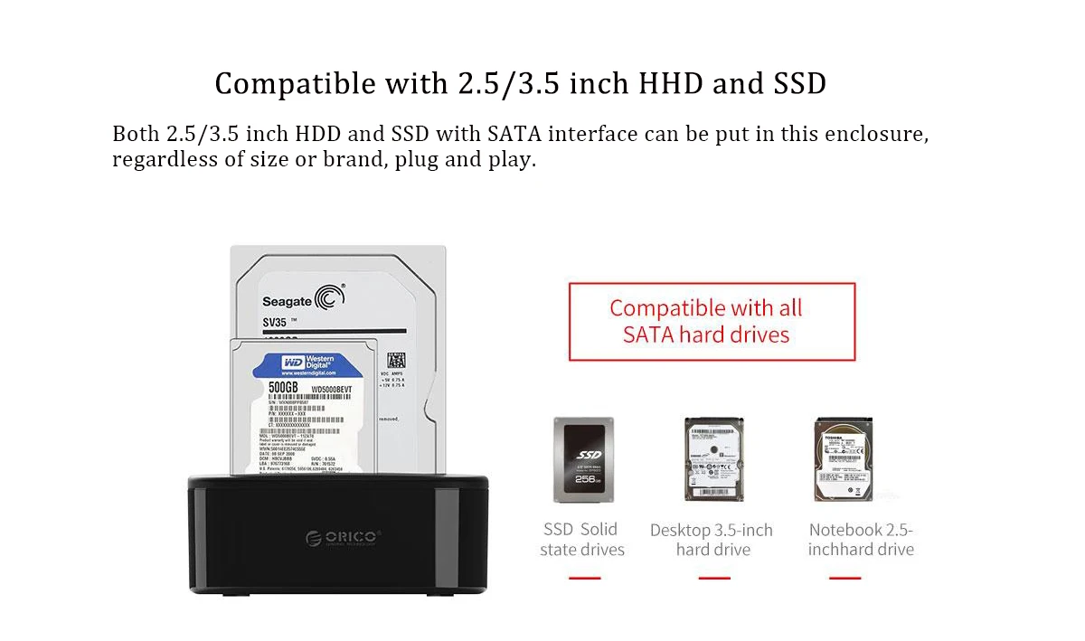 ORICO 6228US3-C 2,5 3,5 дюймов USB 3,0 высокоскоростной HDD SSD корпус жесткого диска с двумя отсеками док-станция