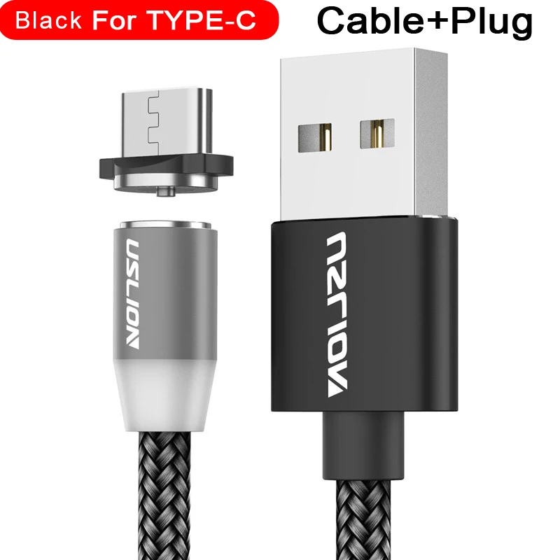 For Type C Black Магнитный usb-кабель USLION для быстрой зарядки, кабель USB type C, Магнитный зарядный кабель Micro usb для зарядки и передачи данных, кабель USB для мобильного телефона - Цвет: For Type C Black