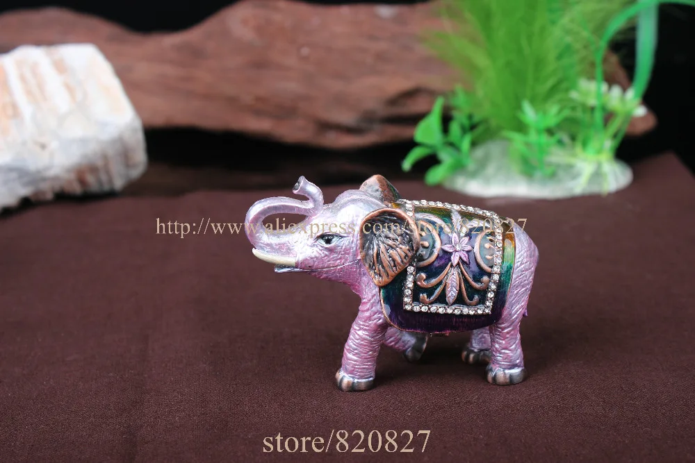Home Decorative Box Small Antiqued Flowered Elephant Handmade Jeweled Enameled Metal Trinket Box MINI elephant