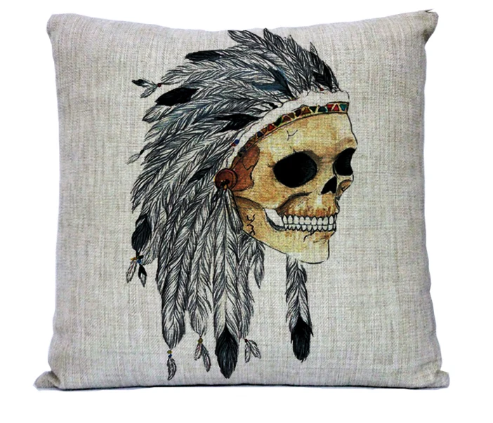 Новый оригинальный дизайн окрашенная льняная Подушка с рисунком в виде черепа