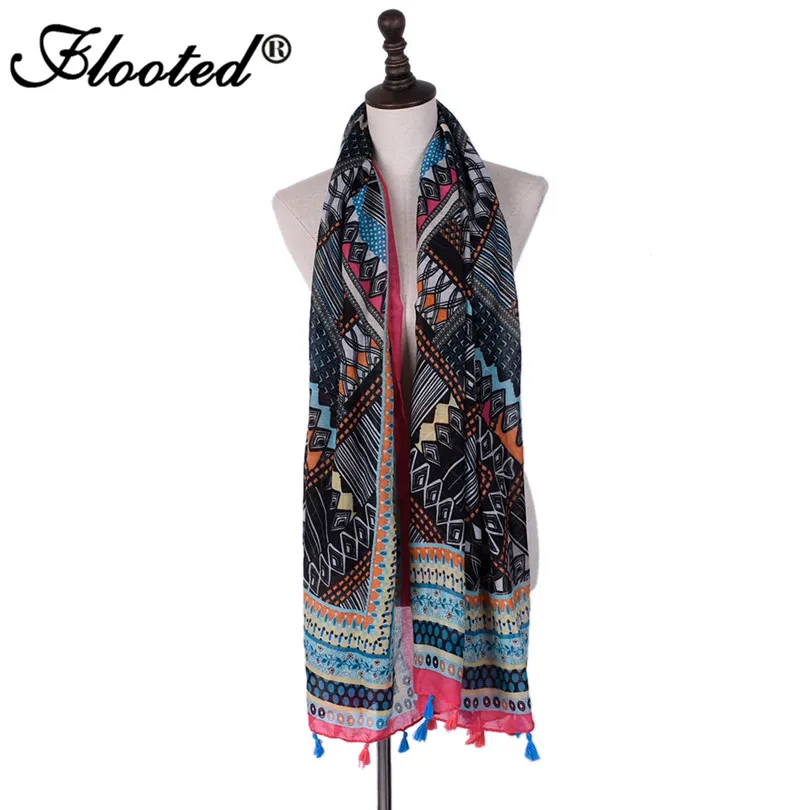 2018 кисточкой шарфы для Для женщин бандана Винтаж платки с принтом дам Элитный