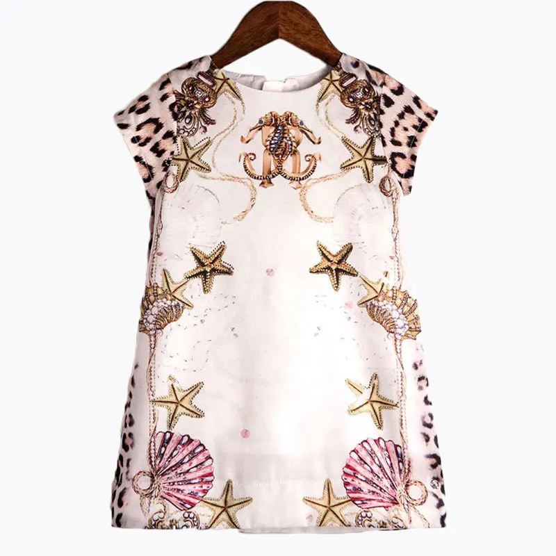 2019 New Kids Dresses For Girls Leopard Starfish A-line Cotton Top Fashion Toddler Summer Girl Clothing Party 2-8 Year Child | Детская