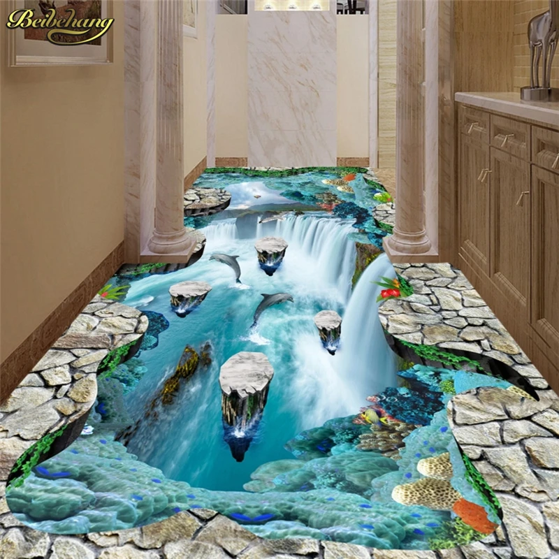 Фотообои 3D beibehang для пола с изображением скал водопада птиц ванной кухни |