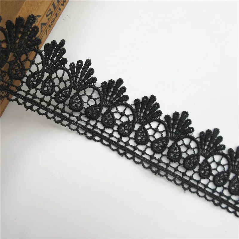 2 ярда/партия черная лента из полиэстера с цветочной вышивкой украшение для