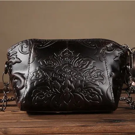 Женская сумка через плечо первый слой из воловьей кожи с декоративным узором