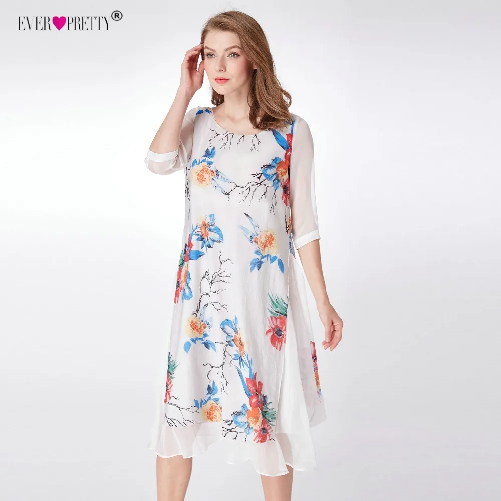 Ever Pretty Vestido Novia, короткое платье для вечеринки в китайском стиле, 04000 белое платье трапециевидной формы с цветочным принтом и коротким рукавом для мамы невесты