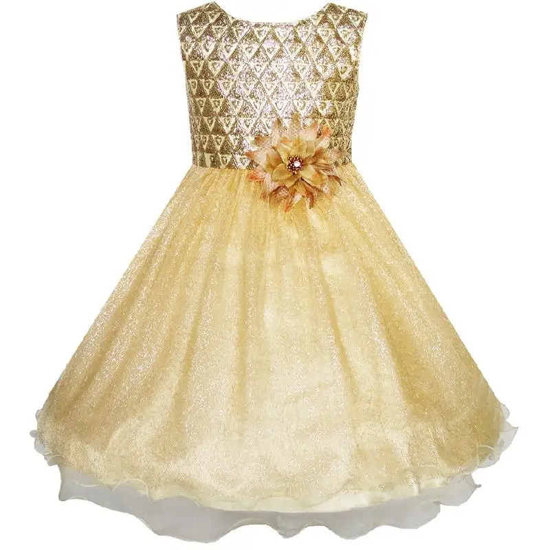 Sunny Fashion платья для девочек новогодние костюмы Цветок Девушка Платье сверкающий