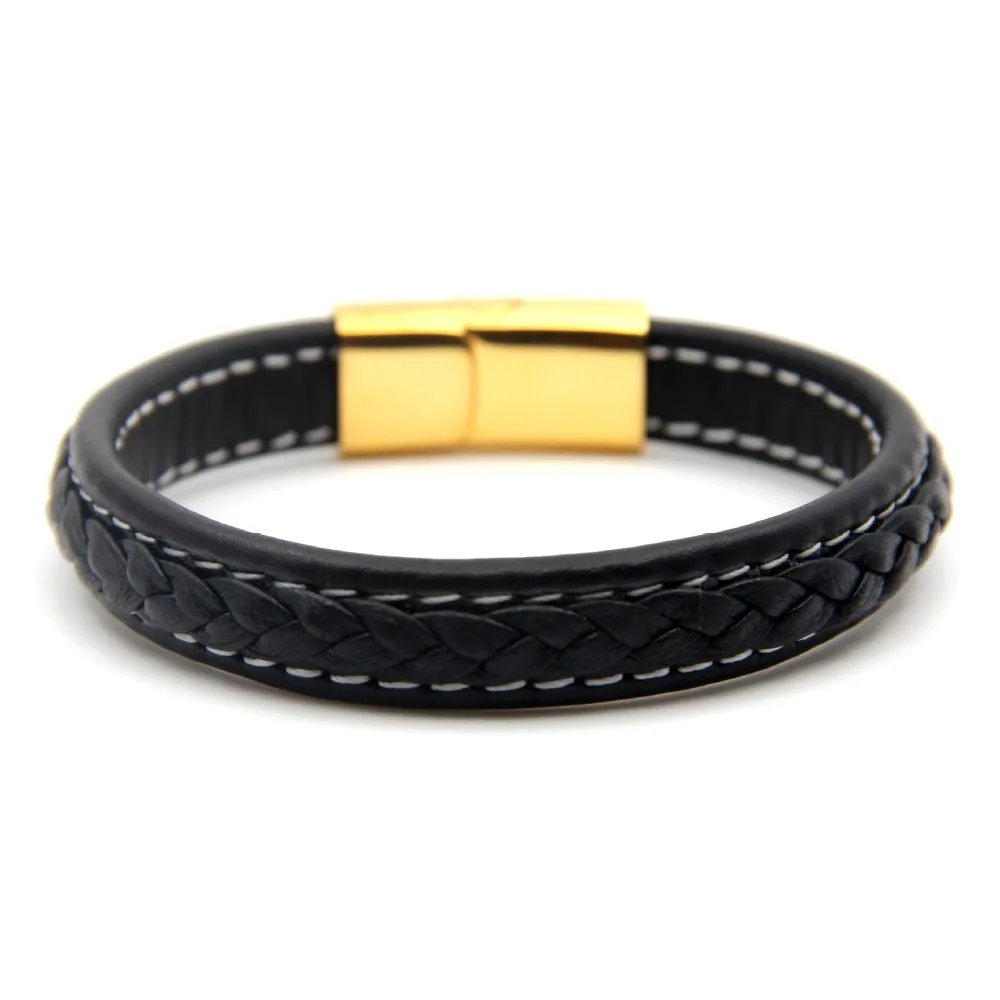 Мужские кожаные браслеты магнитная застежка из нержавеющей стали бижутерия|bracelet