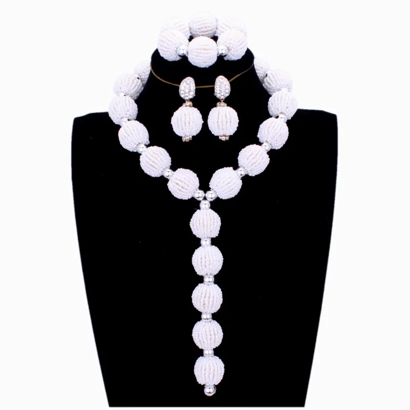 Dudo Jewelry Set White African Beads Balls Design Indian Bridal Sets Crystal Free Shipping One Layer Nigera Jewellery |