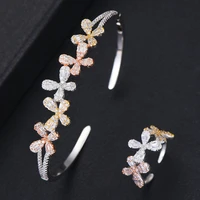 godki luxury flower arabia bangle ring sets jewelry sets for women wedding cubic zircon crystal cz aretes de mujer modernos 2019