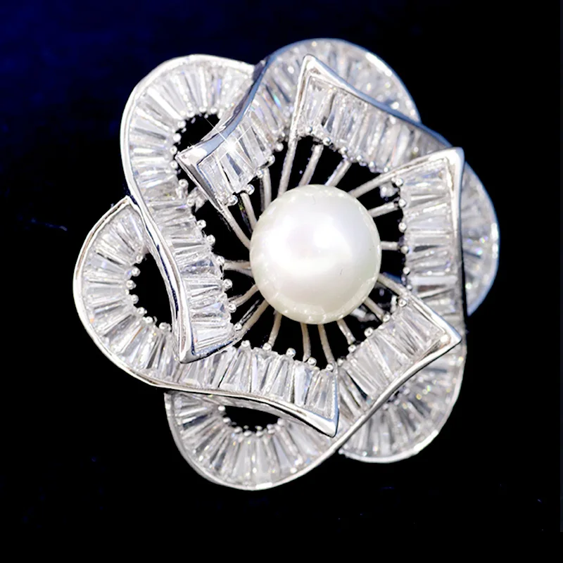 Shinning Large Luxury CZ Plant Leaf Brooches and Pins for Women Fashion Jewelry Crystals Pearl Banquet Brooch Graduation Gift | Украшения и