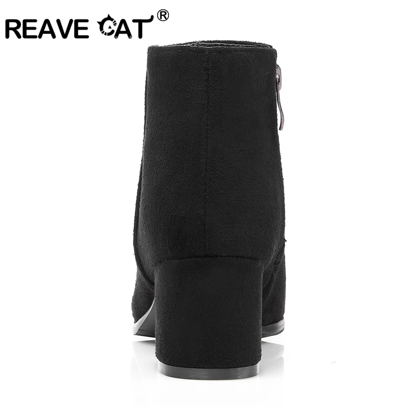 REAVE CAT/европейские размеры 34-45; модные Демисезонные женские ботильоны из флока; дизайнерская обувь на толстом каблуке с молнией; Цвет черный, бежевый; из флока; CCA064