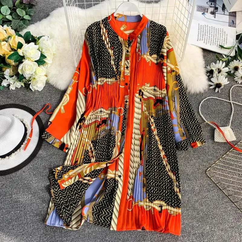 Женское шифоновое платье ALPHALMODA с длинным рукавом и принтом винтажный узор