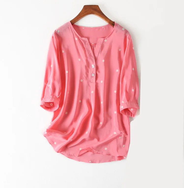 Женская летняя 100% шелковая блузка из натурального шелка с коротким рукавом