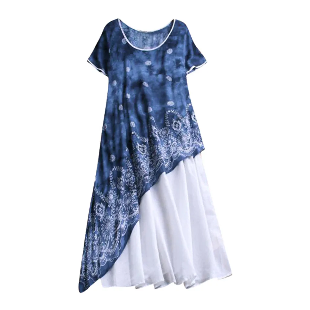 Женское винтажное платье Feitong большого размера с круглым вырезом и цветочным