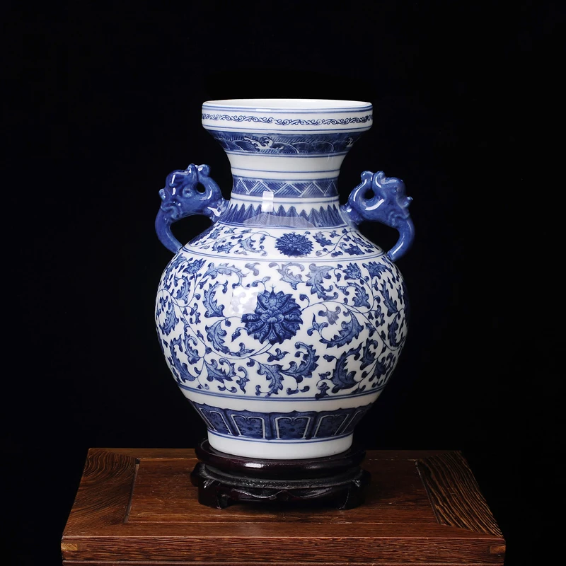 

Jingdezhen ceramics porcelain dragon ears antique vase modern fashion crafts furniture decoration decoration