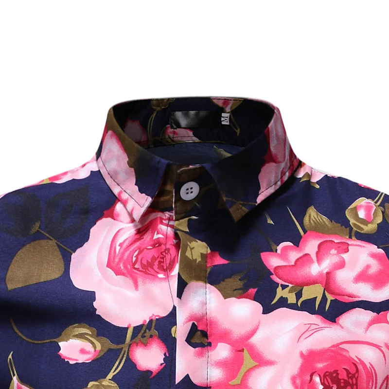 

2019 Summer Hawaiian Print Shirts Short Sleeve Men Casual Cool Tops Lotus Flowers Pattern Bohemian Seaside Holiday Beach Shirt