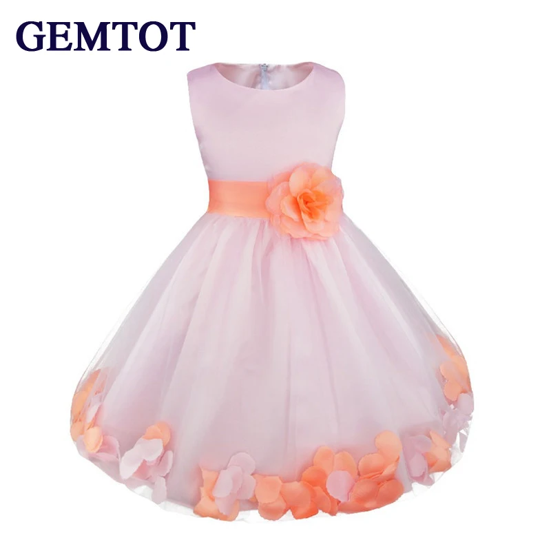 

GEMTOT Kids Girls Flower Petals Dress Children Bridesmaid Toddler Elegant Dress Pageant Wedding Bridal Tulle Formal Party Dress