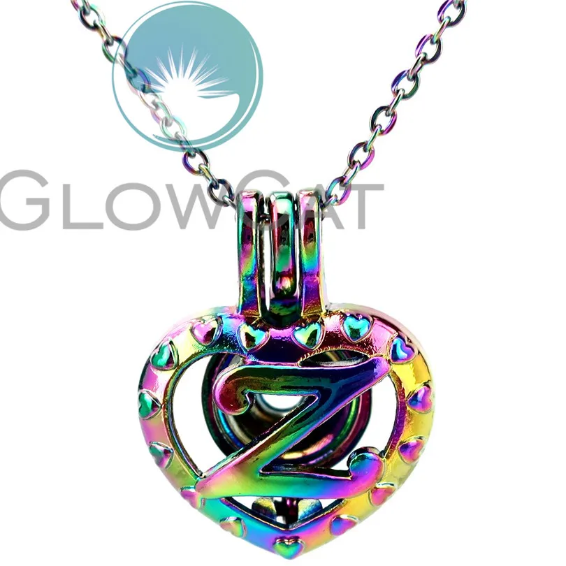 Ожерелье с радужным алфавитом в форме сердца 26 букв бусы клетка кулон