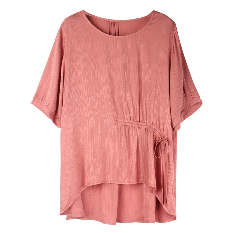 

XL XXL XXXL 4XL Plus Size Women Blouse Summer 2021 Short Sleeve Casual Blouses Female Drawstring Waist Loose Blouse Ladies Tops