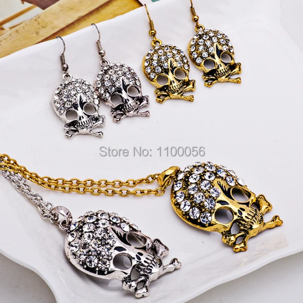 Красота Саудовская золотая цепочка ожерелье белые ювелирные изделия череп