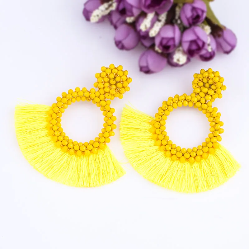 E0914 Yellow Sehuoran серьги с кисточками для женщин, хрустальные бусины ручной работы, этнические длинные висячие Черные Подвески, свадебные серьги Oorbellen Acessorios - Окраска металла: E0914 Yellow