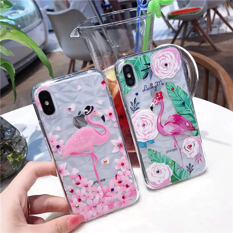 Модный рельефный чехол Kerzzil с рисунком фламинго для iphone X 6 7 8 Plus 6S прозрачные чехлы