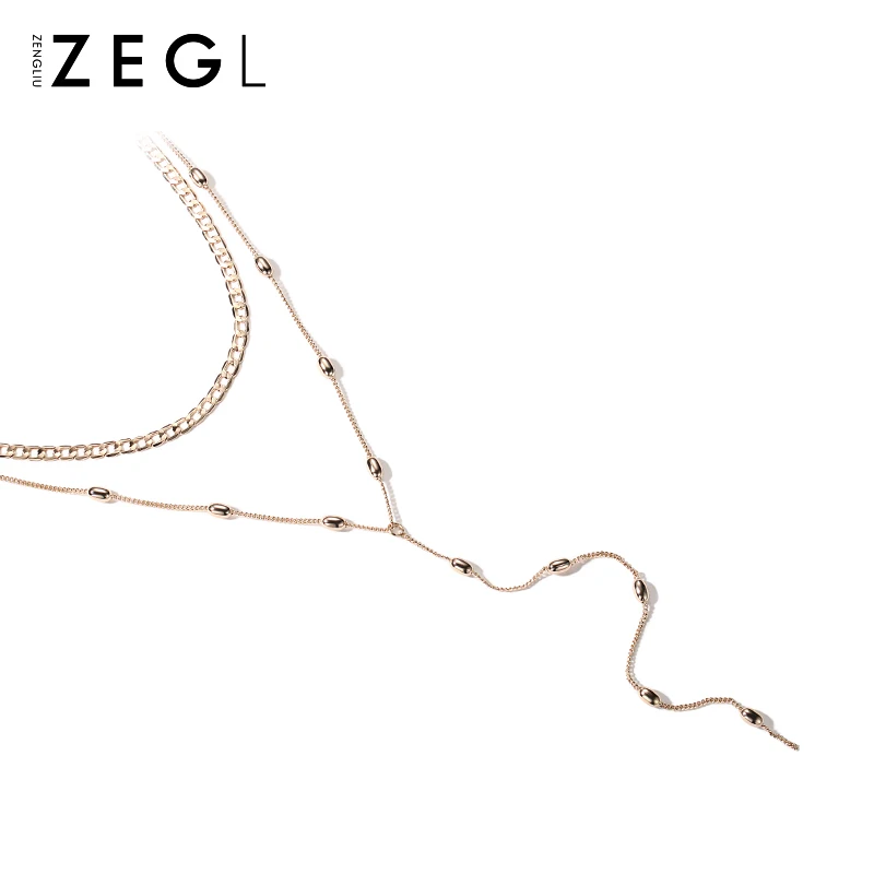 Женская двухслойная цепочка ZEGL простая для ключиц многослойное ожерелье| |