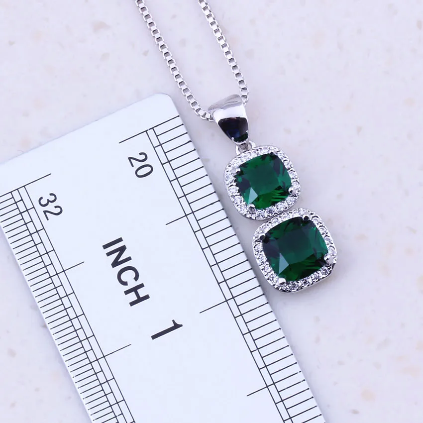 Женский квадратный комплект ювелирных изделий зеленый искусственный изумруд из