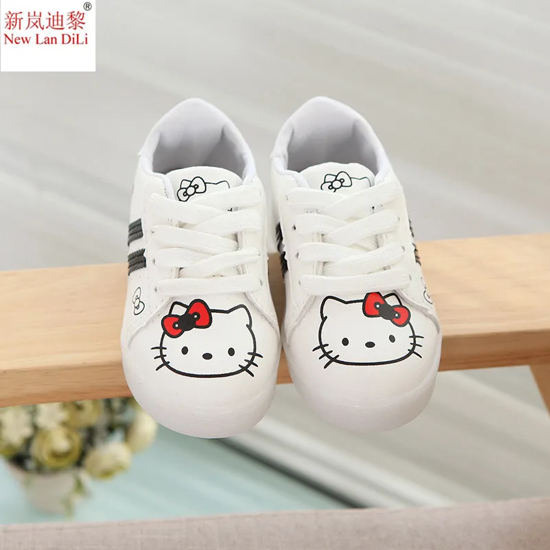 Классическая новая детская обувь; новая весенняя обувь с подсветкой «hello kitty»; Милая обувь принцессы для девочек; светильник; европейские размеры 21-30