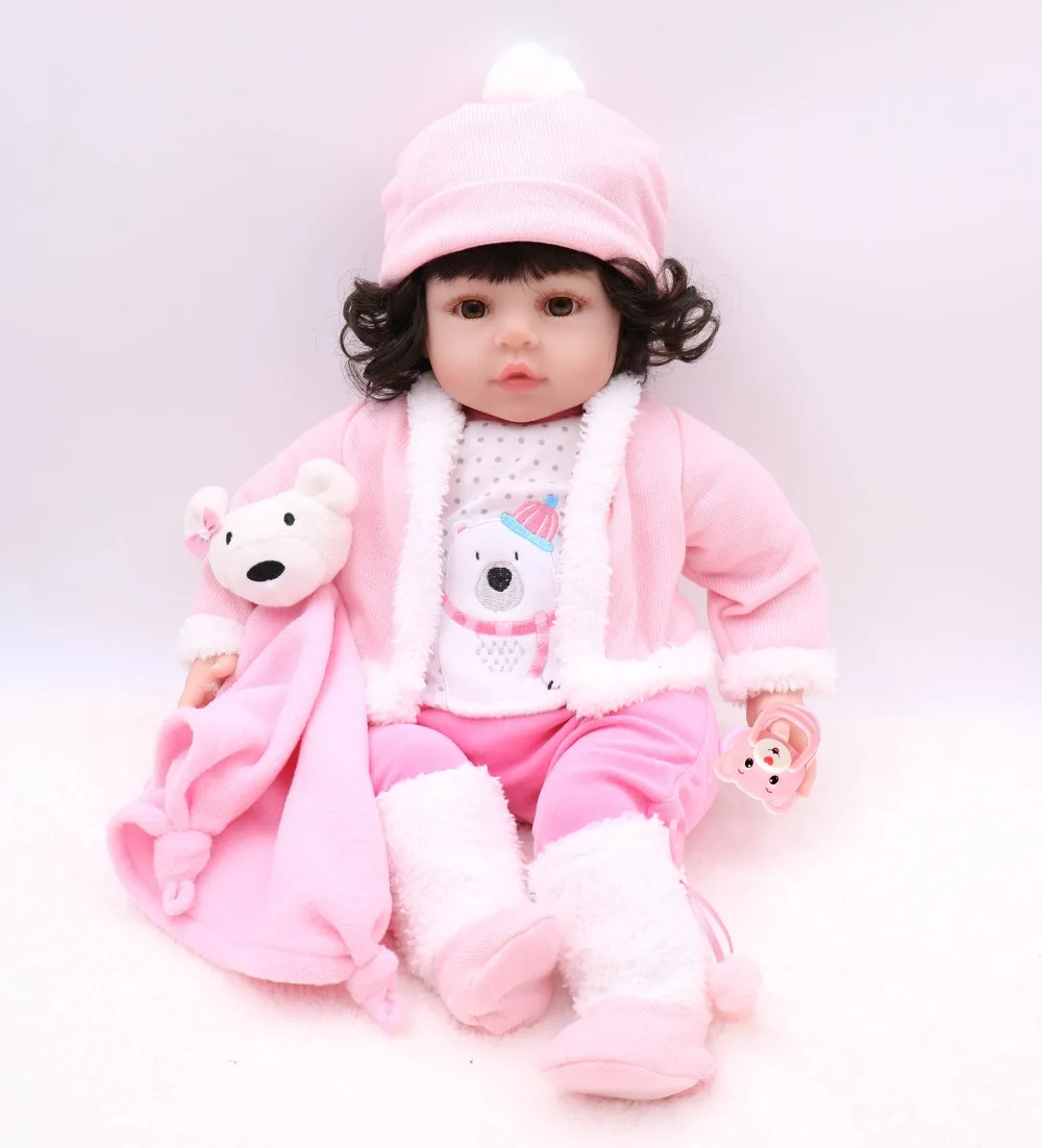 22&quot 55cm Handmade Lifelike Baby Silicone Vinyl reborn Girl Toddler dolls gift curly hair wig bebes menina bonecas | Игрушки и хобби