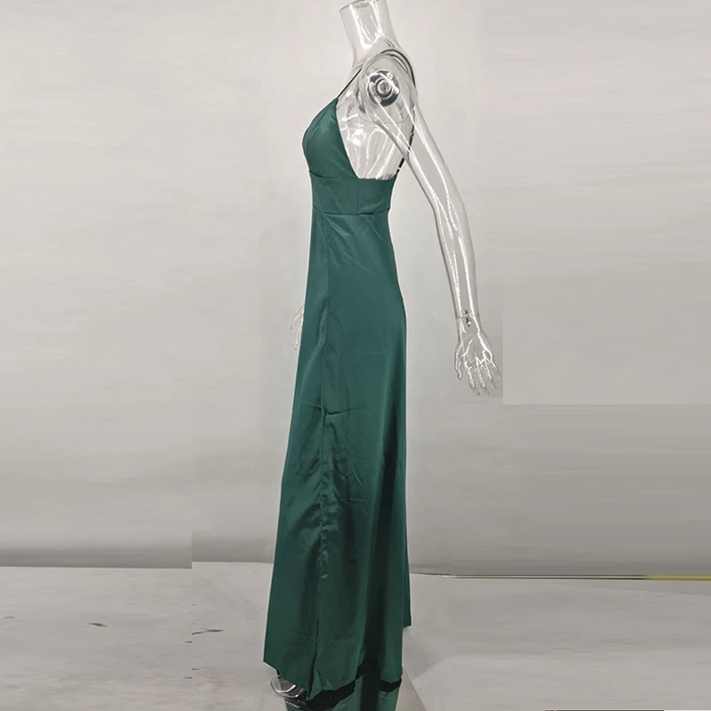 Classic V-neck Sexy Slit Satin Dress Spaghetti Strap Long Silk Ladies Evening Party Dresses Split High Waist Elegant Club Dress