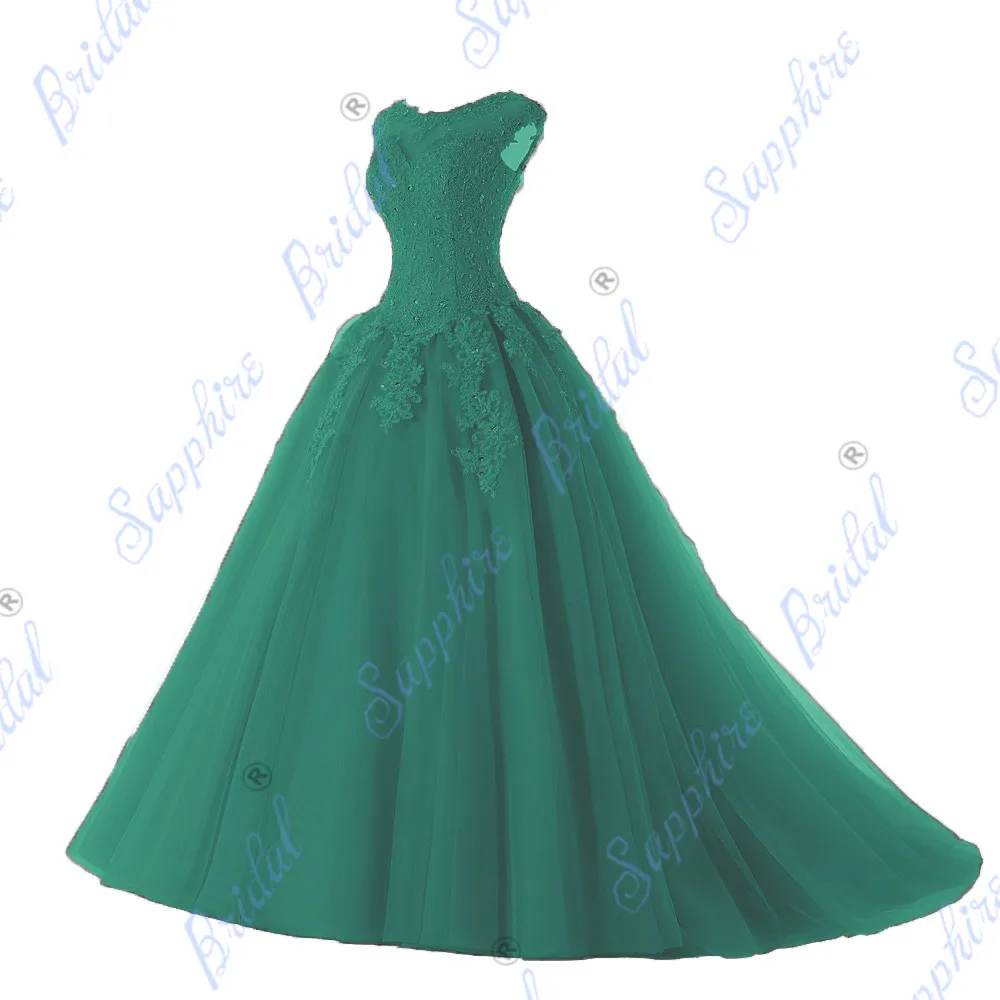 Сапфировые Свадебные Длинные вечерние платья Vestido De 15 Anos De cap рукавом Кружева открытой спиной сиреневый мятно-голубой бисером Бальные платья - Цвет: BLF-132