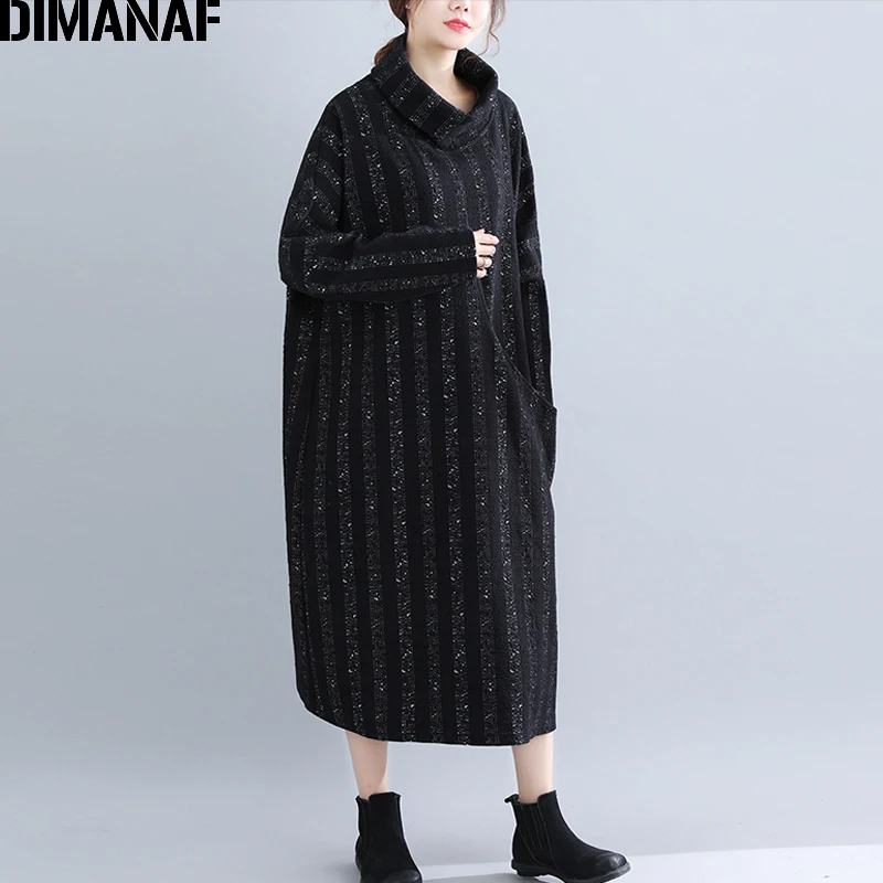 Dimanaf женский зимний элегантный длинный рукав платья плюс размер Леди Vestido женское