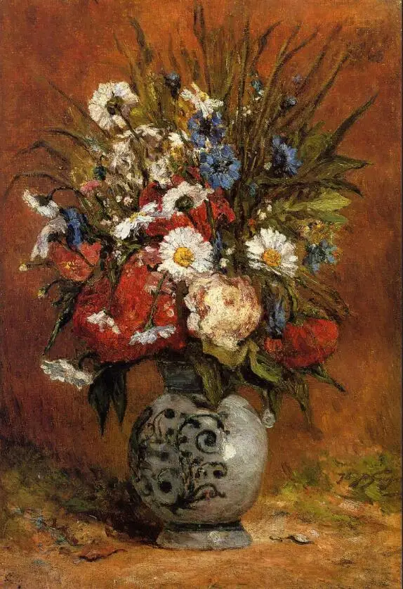 

High quality Oil painting Canvas Reproductions Daisies and peonies in blue vase (1876) by Paul Gauguin hand painted
