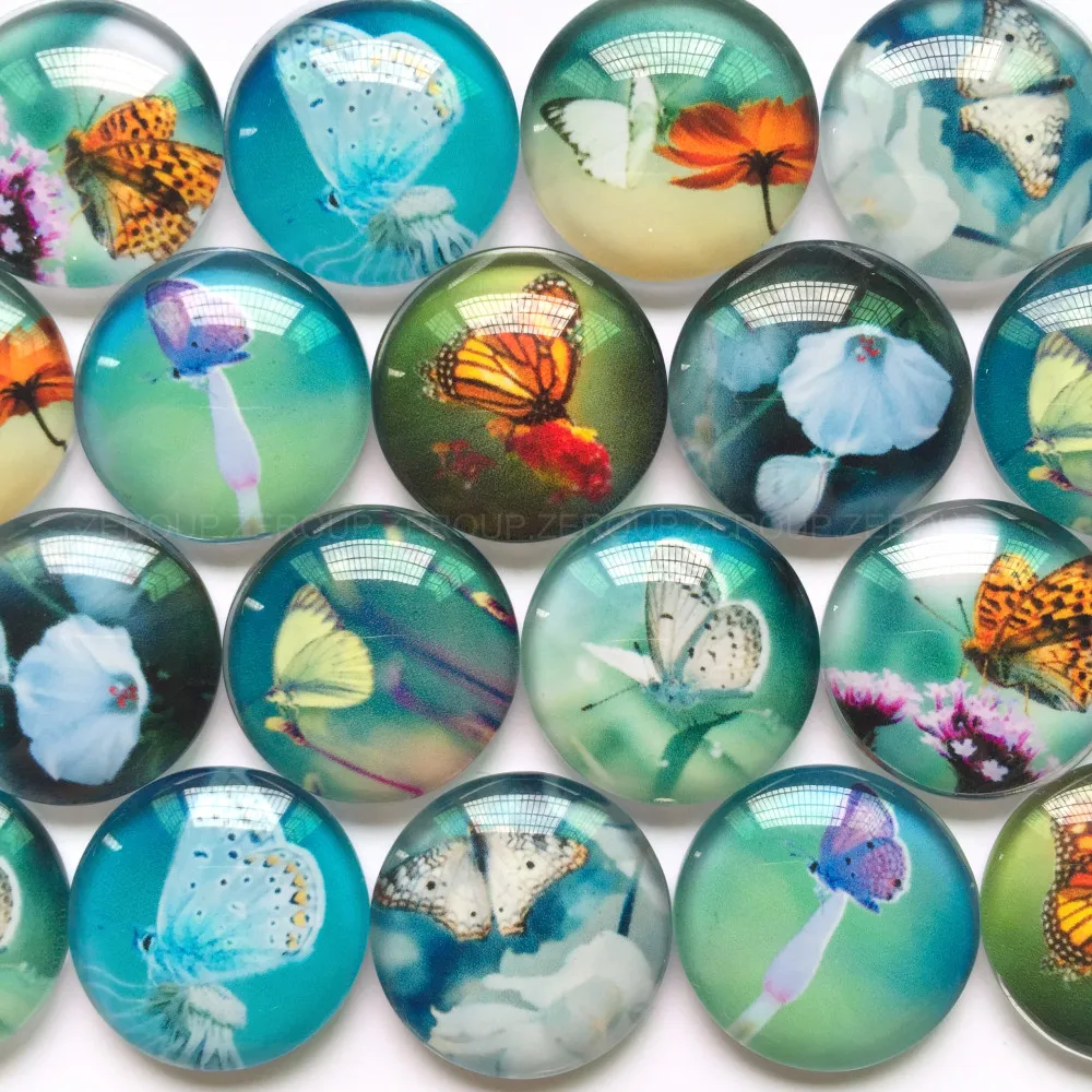 

ZEROUP 12mm 20mm Handmade Photo Glass Cabochons Mixed Butterfly Pattern Domed Round Jewelry Accessories Supplies for Jewelry
