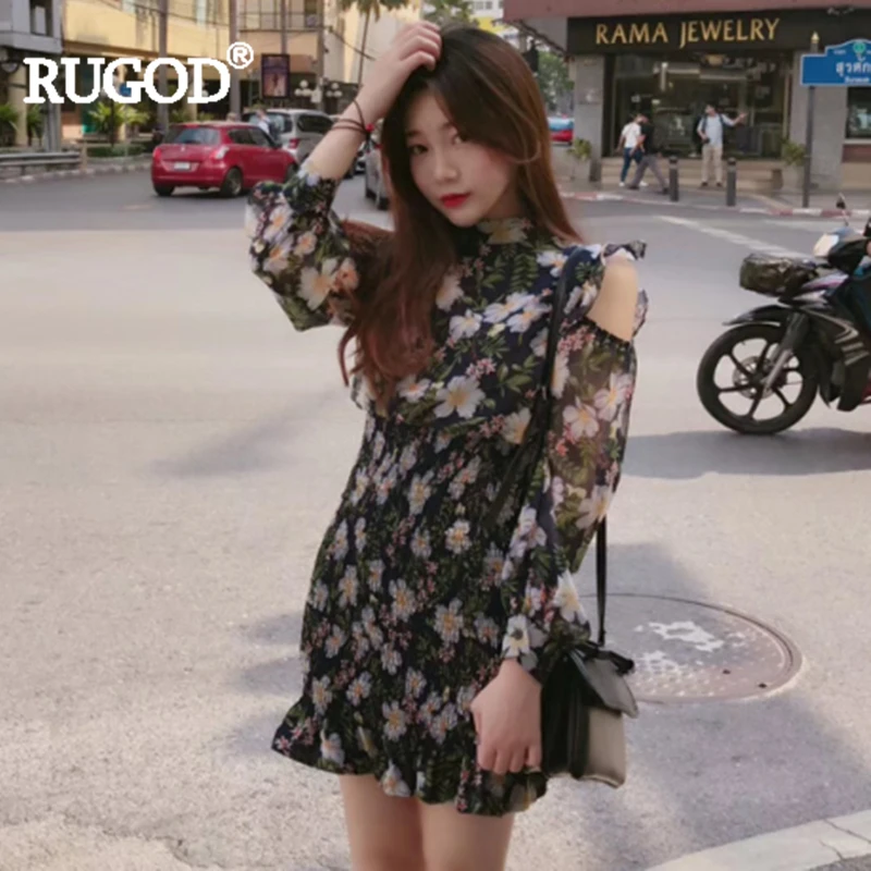 Новинка 2019 весеннее женское платье RUGOD винтажное с высоким воротом и оборками