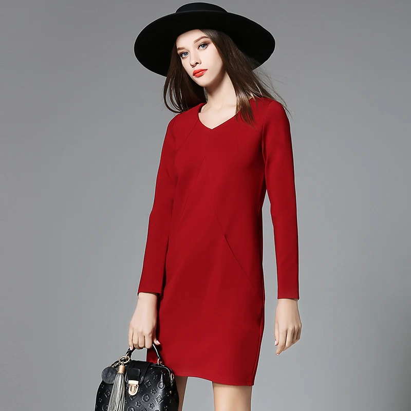 Осень-зима для женщин Большие размеры простые Платья женские элегантные одежда с