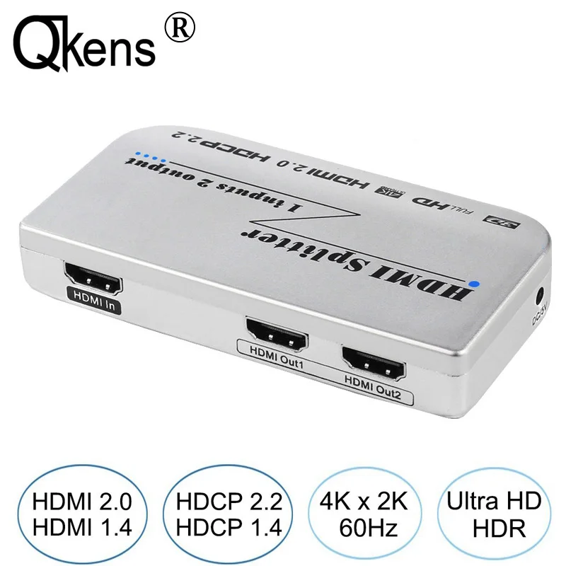 

Сплиттер HDMI 4K x 2K 1x2 HDCP 2,2, сплиттер для видео HDMI 2,0 1 в 2 выхода, сплиттер HD 1080P 4K адаптер для HD ТВ-приставки, DVD-плеера PS4