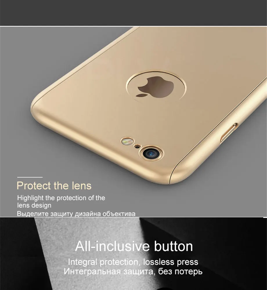 Чехол Gold Orchid 360 для iPhone 6, 6s, 7 Plus, чехол, ударопрочный, полная защита, закаленное стекло для iPhone 5, 5S, 8, 8 Plus, X