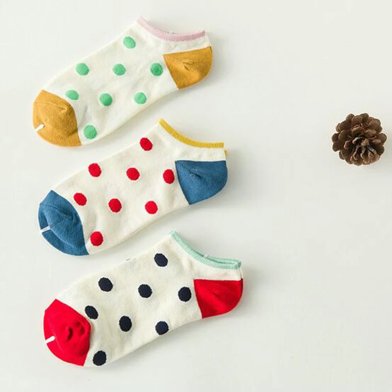 Осенняя мода новый хлопок женские носки мило точка Носки дышащий конфеты цвет