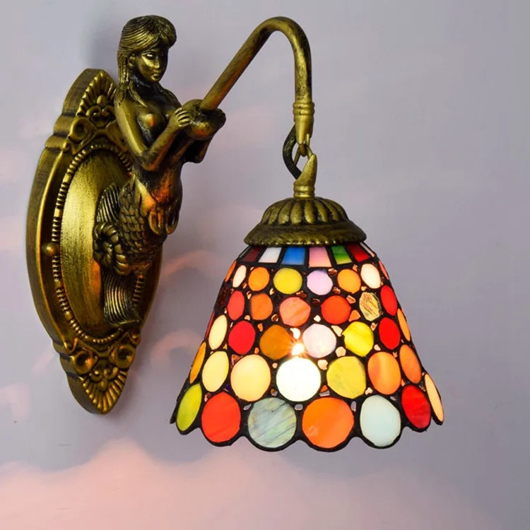 

Tiffany Baroque vintage Stained Glass Iron Mermaid wall lamp indoor lighting bedside lamps wall lights for home AC 110V/220V E27