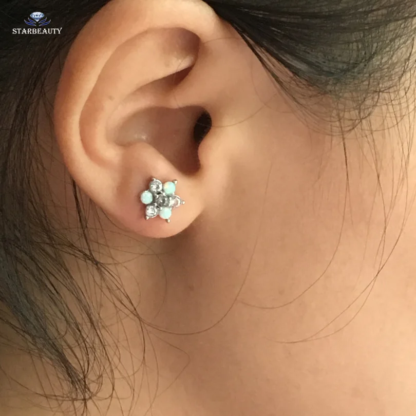 Огненный OPal17 цветок 1 0*6 мм камень из титанового сплава серьга штанга Спираль