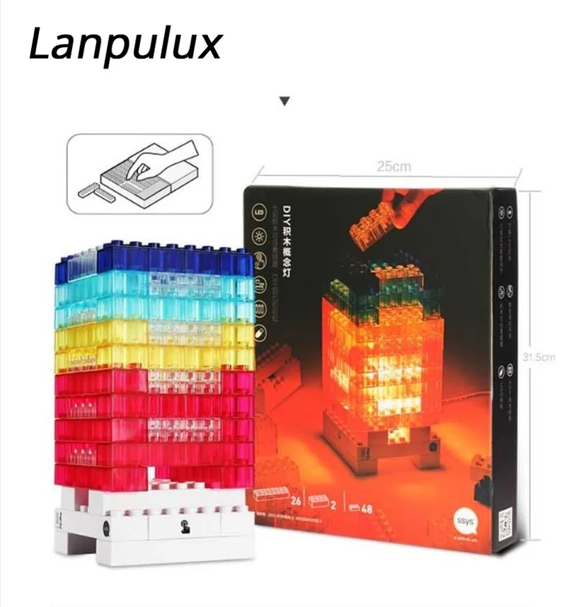 Lanpulux красочные строительные блоки светодиодная игрушка Сделай Сам детская