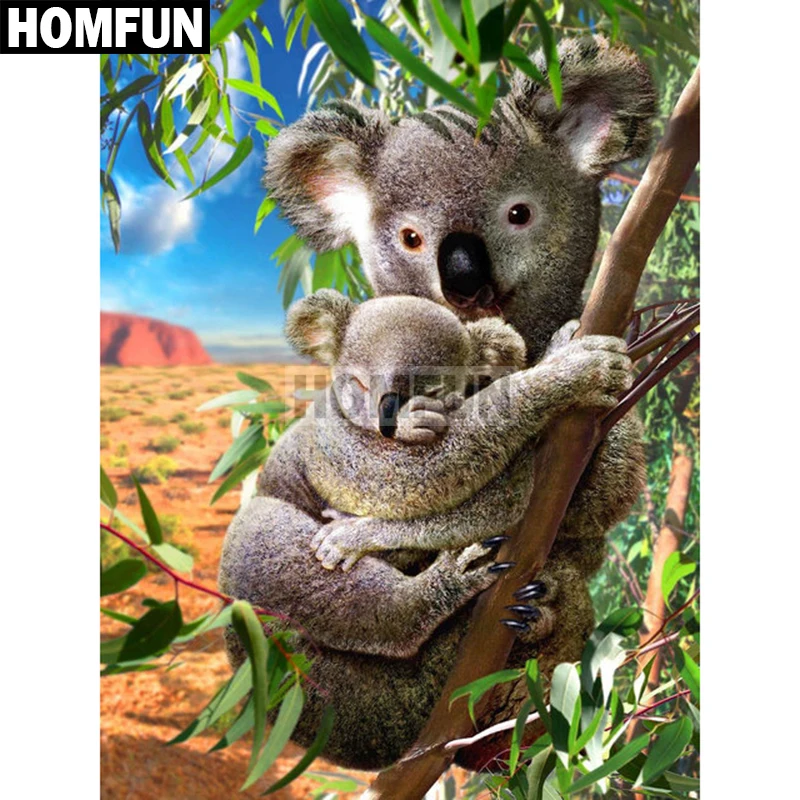 Набор для алмазной вышивки HOMFUN A02221 картина коала с квадратными/круглыми стразами