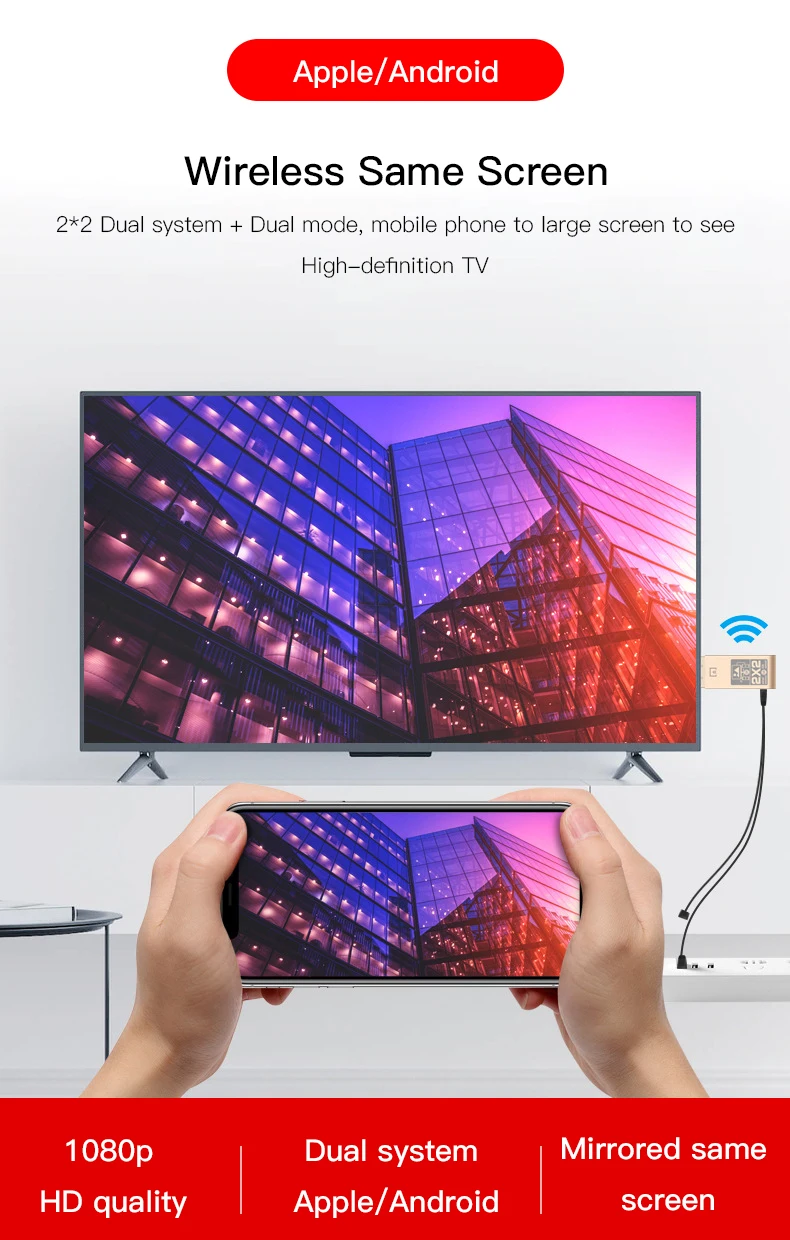 2,4 г/гц, двойная система, двойной режим, HDMI HD, мобильный компьютер, беспроводное зеркальное устройство, 1080 p, HDMI HD, проводное/беспроводное соединение
