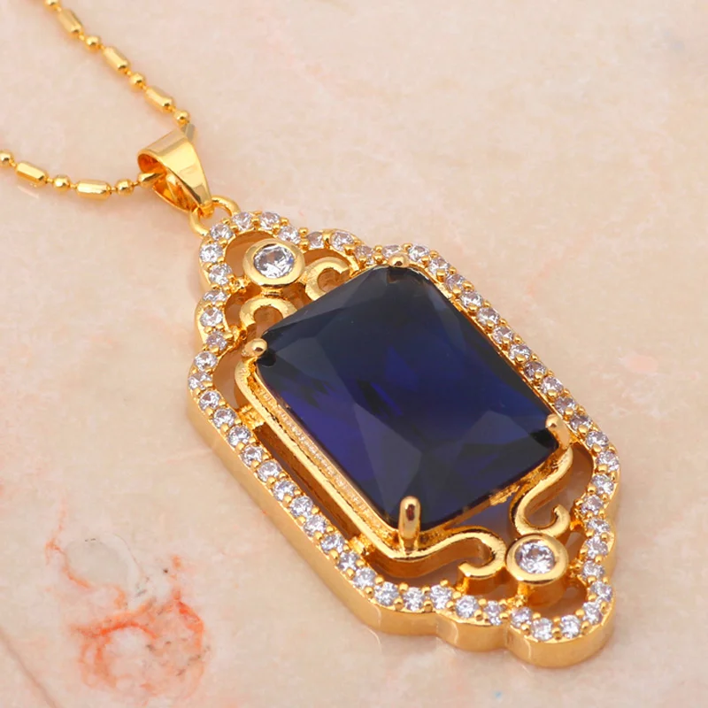 Королевский бренд золото тон синий циркония Ювелирные комплекты с кристаллами