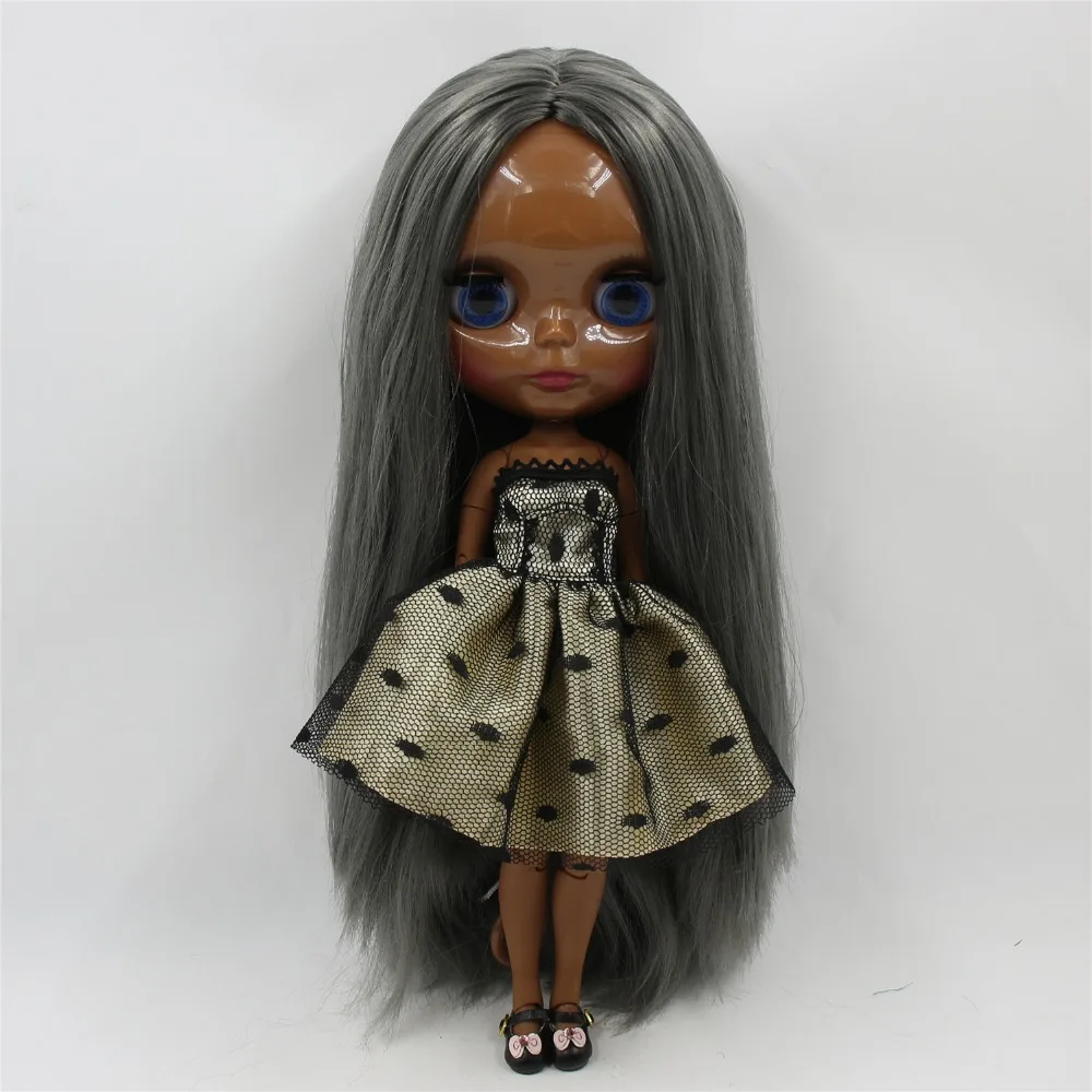 Ледяная кукла DBS Blyth 1/6 bjd супер черная кожа шарнир тела прямые серые волосы без